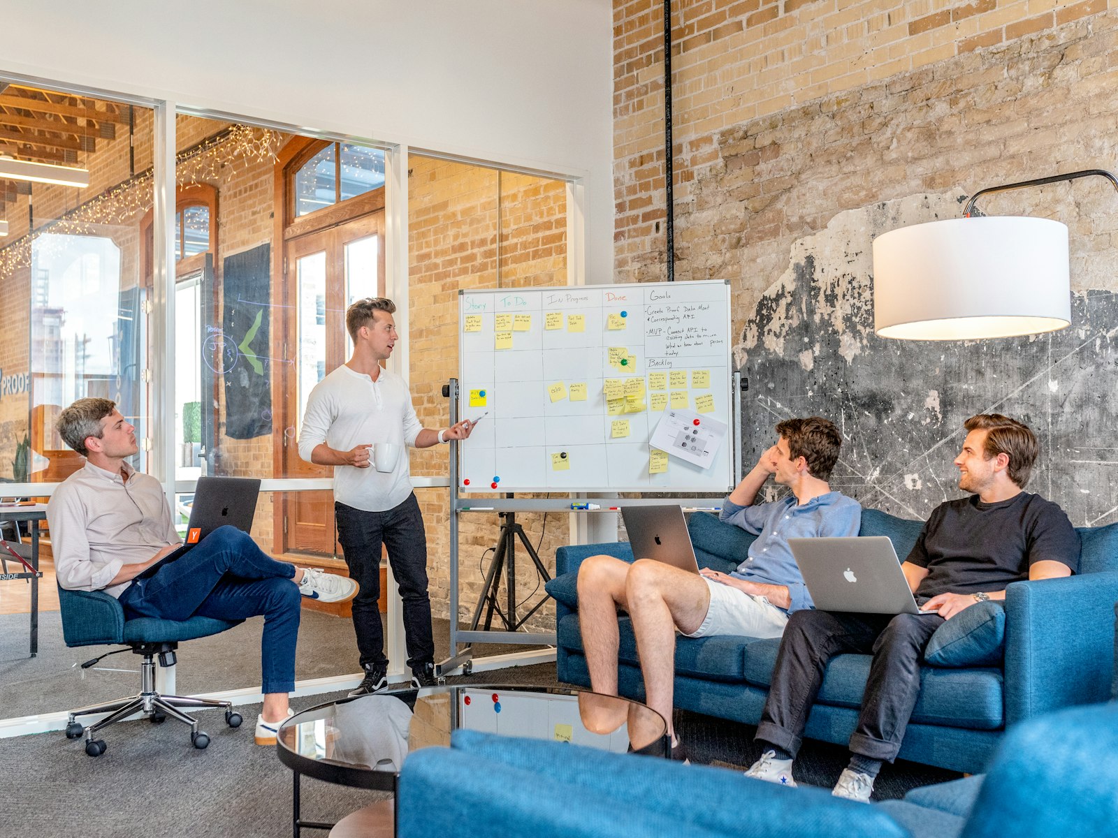 Team collaborating in a campaign planning room
